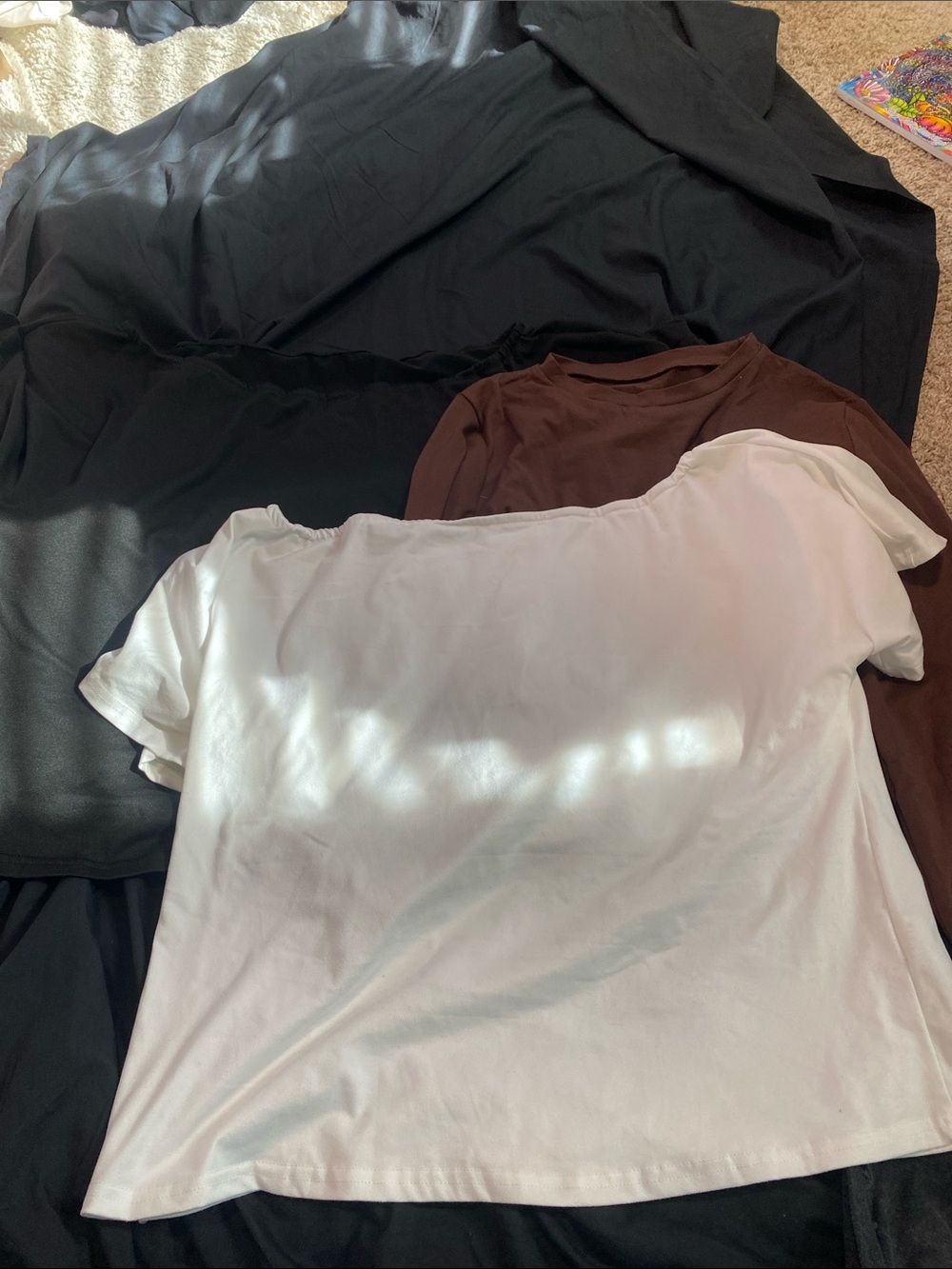 SHEIN White and black  Off-Shoulder Short Sleeve Tee bundle with long sleeve
